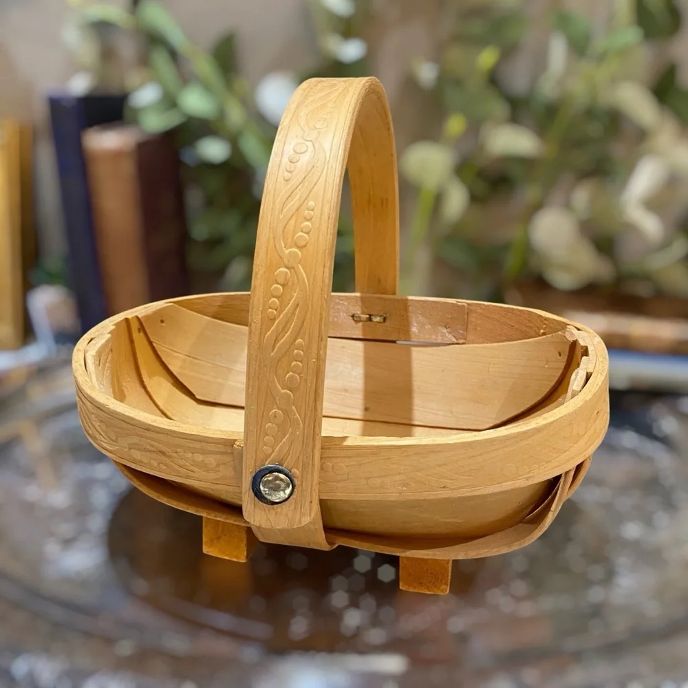 Vintage English Trug Gathering Handled Wood Basket Garden Veggies Flowers Fruit